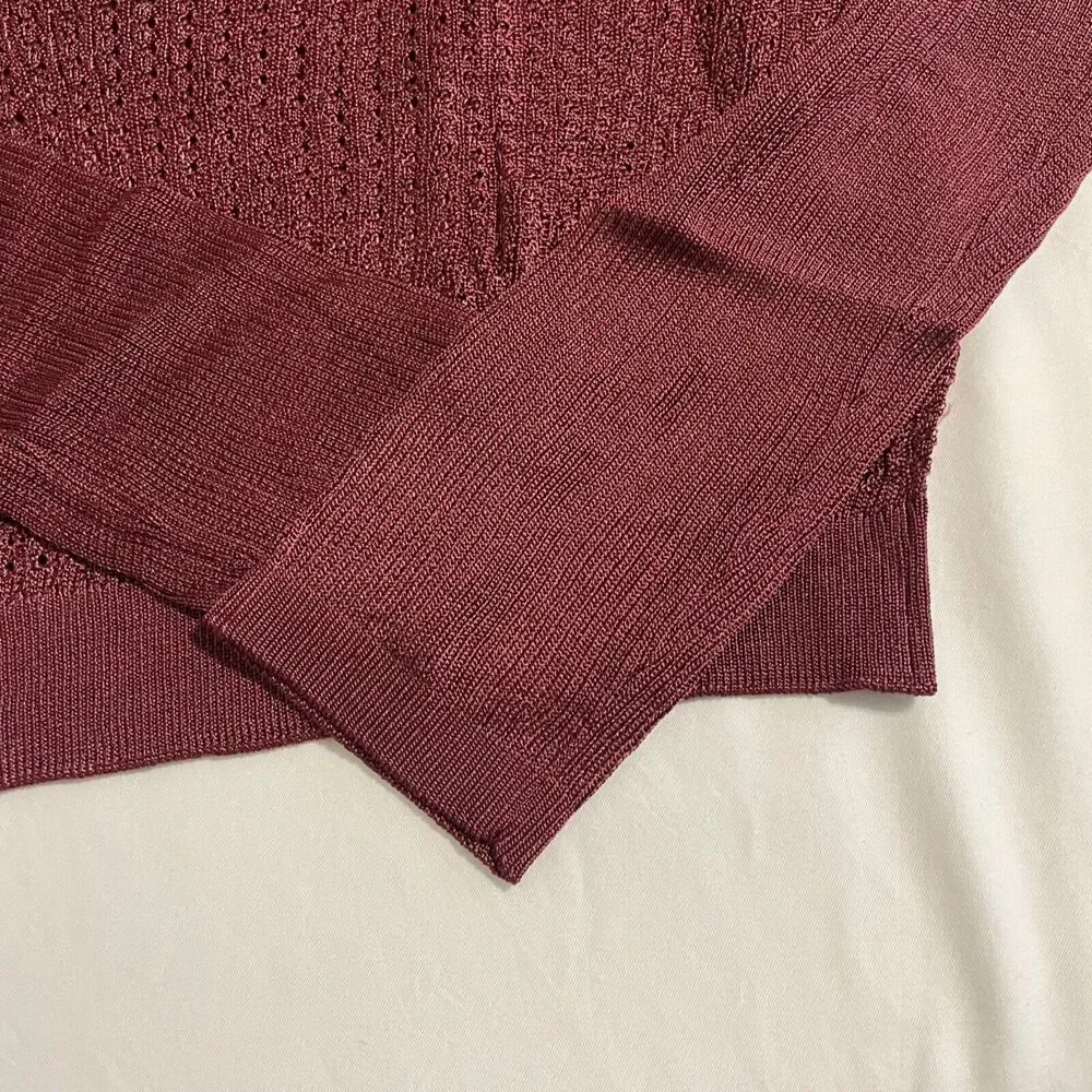 Free People H2O Crew Pullover Women’s Large NWT Open Knit Cropped Raw Garnet